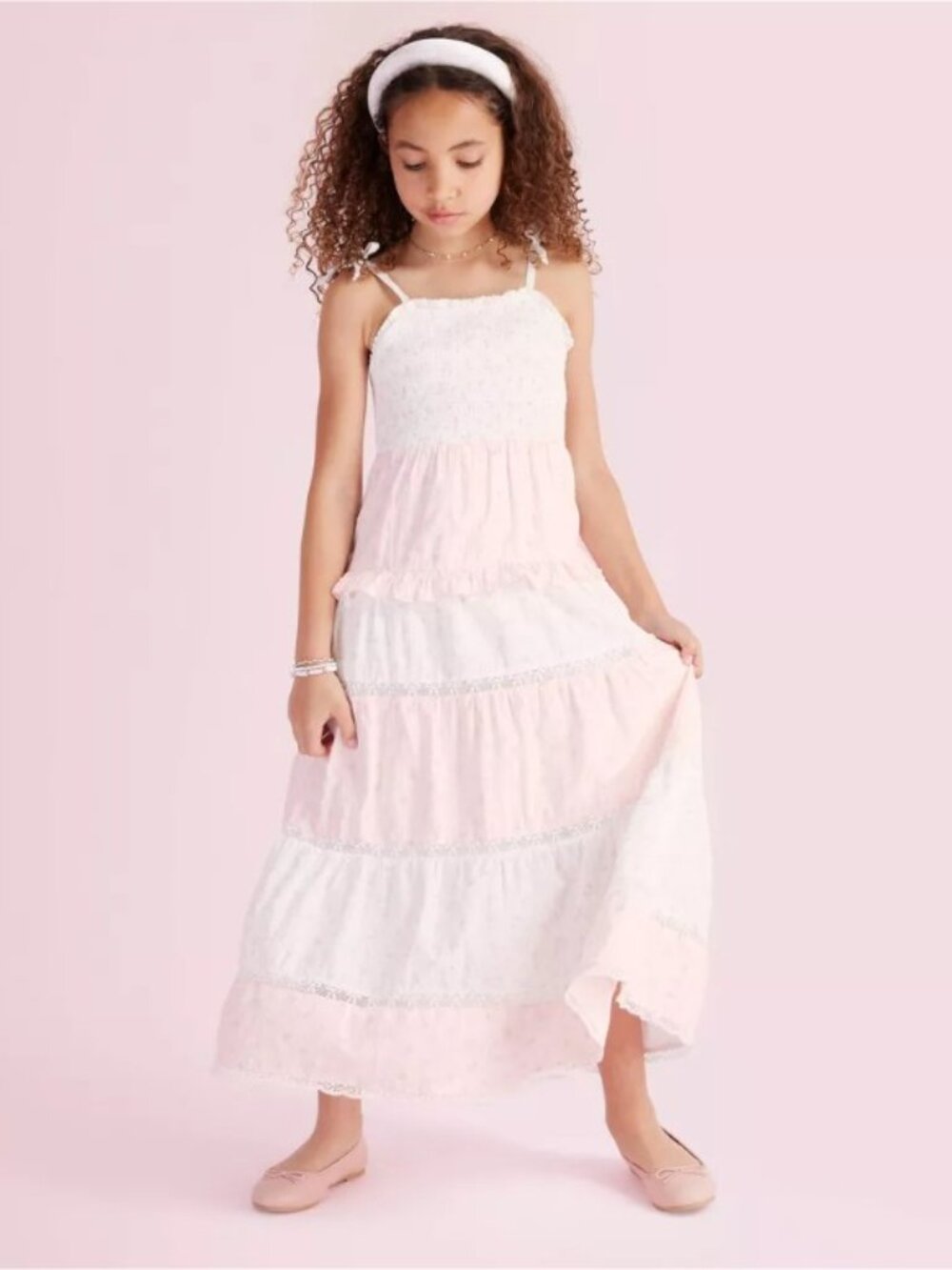 LoveShackFancy Target Light Pink Girls' Floral Tiered Maxi Dress 12